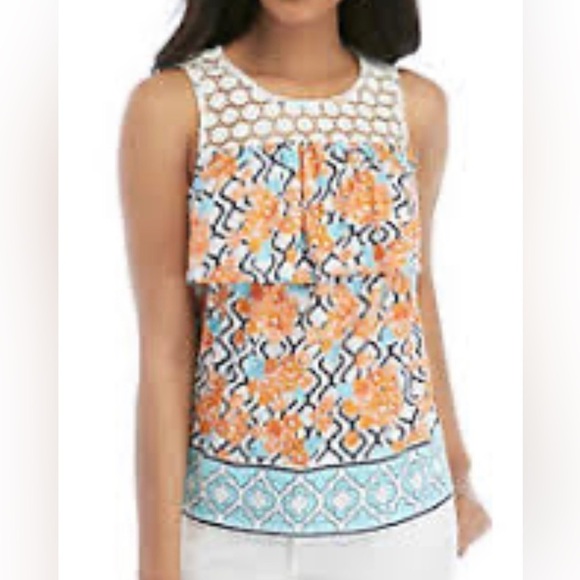 Crown & Ivy Floral Ruffle Tank Top Womens Size S - Picture 1 of 7